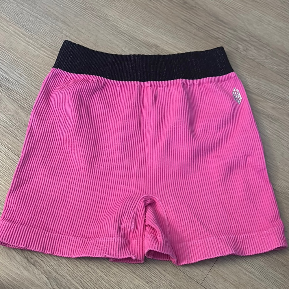 Pink ribbed free people workout short